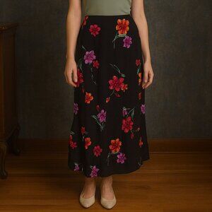 Vintage Norton McNaughton Hawaiian Floral Maxi Dress - Black / Red & Pink